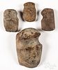 Four Native American Indian stone axe heads