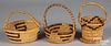 Three Papago Indian coiled handled baskets