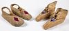 Two pairs of Native American Indian hide moccasins