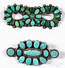 Two Zuni Indian silver and turquoise brooches