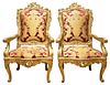 Fine & Rare Italian Rococo Giltwood Armchairs, Pr