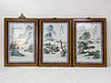 Three Famille Rose Porcelian Plaque Chinese Traditional Landscape Painting Framed