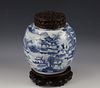 A Chinese Blue and White Porcelain Jar with Carver