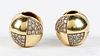 Pair of 14K gold and diamond sphere earrings