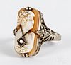 14K gold and diamond cameo ring, 1.8dwt, size 4.