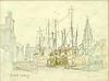 Robert Laessig Drawing, Harbor Scene, Scotland
