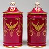Pair of Le Tallec Claret Ground Porcelain Jars and Cover