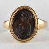 Fine Ancient Chalcedony Intaglio of Hygieia, Daughter of Asclepius, The God of Medicine, Set in a Gold Collectors Ring