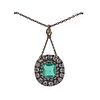 Antique Victorian Silver 14k Gold Emerald Diamond Necklace