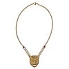 18k Gold Diamond Ruby Mask Pendant Necklace