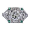 Art Deco Platinum Diamond Emerald Engagement Ring