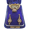 Antique 18k Gold Diamond Cameo Earrings Bracelet Ring Set