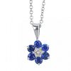An 18ct gold sapphire and diamond cluster pendant. The brilliant-cut diamond, within a circular-shap