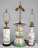 Three Chinese export vases mounted as table lamps