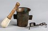 Early bronze mortar and pestle and snuffer