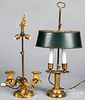 Two French bronze table lamps, 19" h. and 17" h.