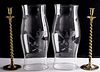 Pair of contemporary etched glass hurricane shades