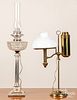 Brass student lamp, together with another lamp