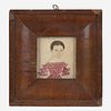 Attributed to Jane A. Davis (1821-1855) Portrait Miniature of a Little Girl in Red Dress