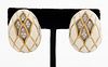 18K Yellow Gold Diamond & Enamel Clip Earrings