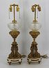 Pair Of Fine Bronze & Marble Oil Lamps.