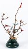 Contemporary miniature carved and painted bird tree, 7'' h.