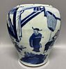 CHINESE BLUE AND WHITE  VASE ,HAND PAINTED FIGURES , H25.5CM D 23CM
