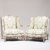 Pair of Louis XV Style White Painted Winged BergÃ¨res, of Recent Manufacture