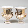 Pair of Derby Porcelain Topographical Urns