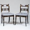 Pair of Regency Style Black, Gold and Grisaille Painted Side Chairs