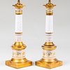 Pair of Paris Porcelain Gilt-Decorated Columnar Lamps