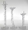 Three Twisted Cable Glass Candlesticks