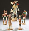 Group of Five Kachina Dolls, 20th c., one of Shalako, by R. White; one of owl, signed R. B.; one of black Orgo; another Shalako by Ken Jones; and one 