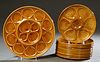 Thirteen Piece French Majolica Oyster Set, early 20th c., consisting of 12 circular plates and a matching circular platter, H.- 3/4 in., Dia.- 13 in.