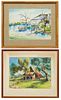 C. Ammann (Louisiana), "Fishing Camp on the Bayou," 20th c., watercolor on paper, and "Farm House in the Countryside," 20th c., pastel on paper, each 