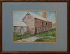 Phil Kass (American School), "Abandoned Farm Buildings," 1988, watercolor on paper, signed and dated lower right, presented in a wood frame, H.- 8 1/2