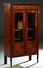 French Louis XVI Style Inlaid Mahogany Marble Top Bookcase, early 20th c., the ogee edge cookie corner marble over a frieze drawer above double doors 