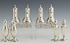 Group of Four Pair of Sterling Salt and Pepper Shakers, 20th c., four footed examples by the Rockford Silver Co., two square examples by the Howard Co
