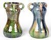 2 Fulper Style 3 handle Vases