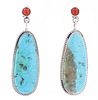 Navajo V. Betone Silver Turquoise & Coral Earrings