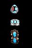 Navajo Silver Turquoise Red Coral Rings (3)