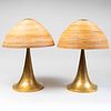 Pair of Large Crespi Style Brass Table Lamps with Bamboo Shades