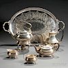 Four-piece Edward VII Sterling Silver Tea Set with an Associated Sterling Silver   Coffeepot and Silver-plated Tray