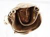 14k Gold Ring, Signed, Draped Face