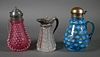 (3) Antique Syrup Pitchers Coin Dot Hobnail  