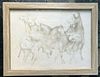 Don LaViere Turner, silver & gold point drawing, Modernist horses, signed, 1957