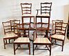 Nine Piece Mahogany Dining Set, to include banded inlaid table having two 15 1/2 inch leaves along with eight ribbon back chairs, height 29 inches, to