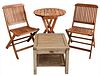 Teak Four Piece Lot, to include a bistro set having table and two chairs, along with a side table, height 29 inches, diameter 42 inches.