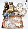 Four Boxes of Smalls, to include Chinese softstone group, foo dogs, vases, etc.; along with silverplate, porcelain figurines; along with a Royal Copen