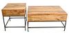 Two Matching Contemporary Coffee Tables, each set on metal base, height 18 inches, top 26" x 36".